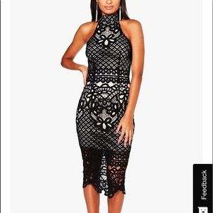 Boutique Ayn Lace Open Back Midi Bodycon Dress